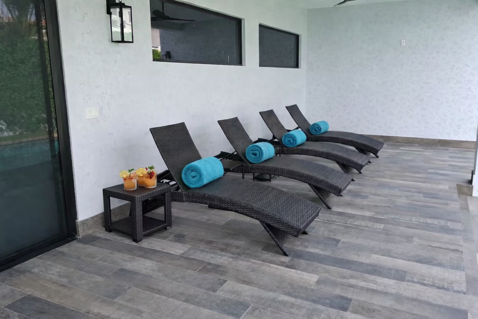Covered lounge area for cocktails and conversation